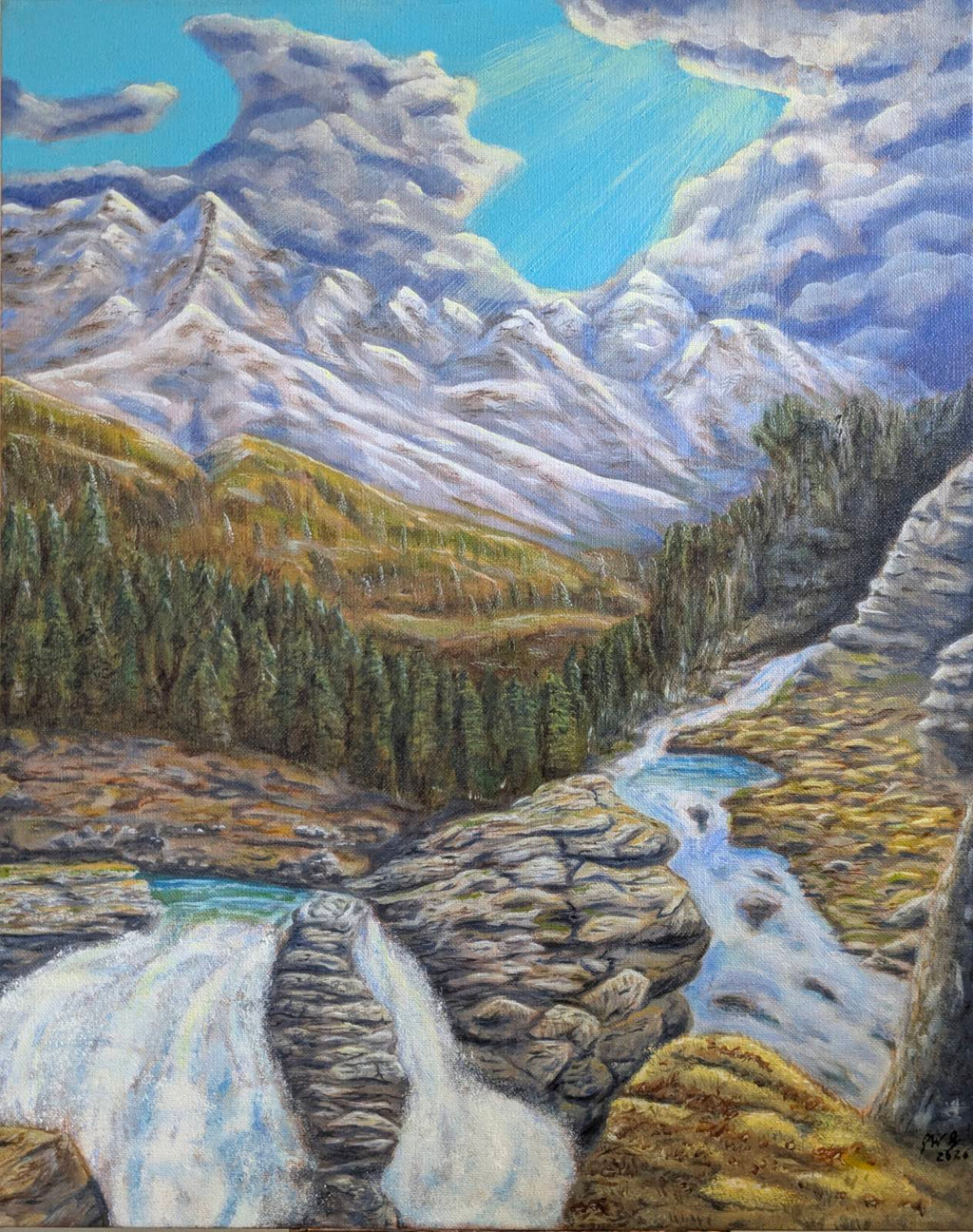 Baker Rising Beyond the Falls – Original Oil on Canvas, 16 x 20 inch