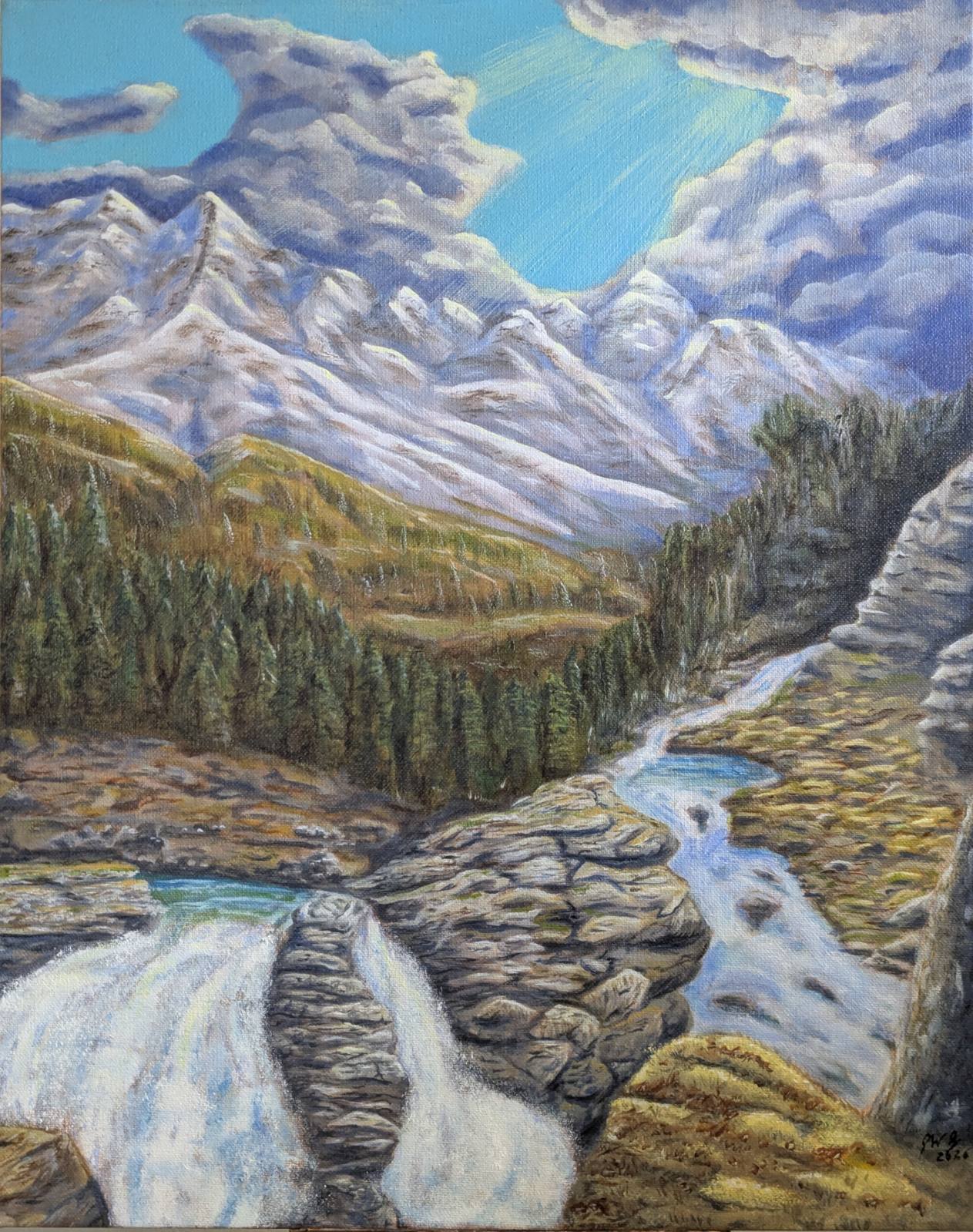 Baker Rising Beyond the Falls – Original Oil on Canvas, 16 x 20 inch