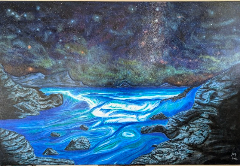 The Night of the Astral Glow – Original Oil on Canvas, 20 x 36 inch